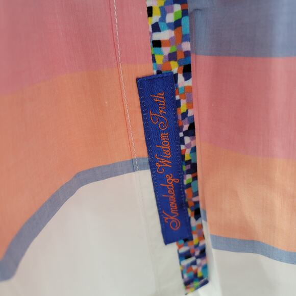 Robert Graham Mens Button Up Shirt XL White Blue Striped Geometric Flip Cuffs - Picture 6 of 16